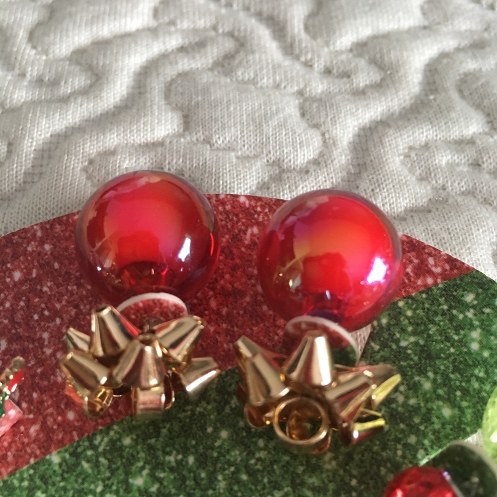 Reversible Red Snow Globe & Bows Earrings